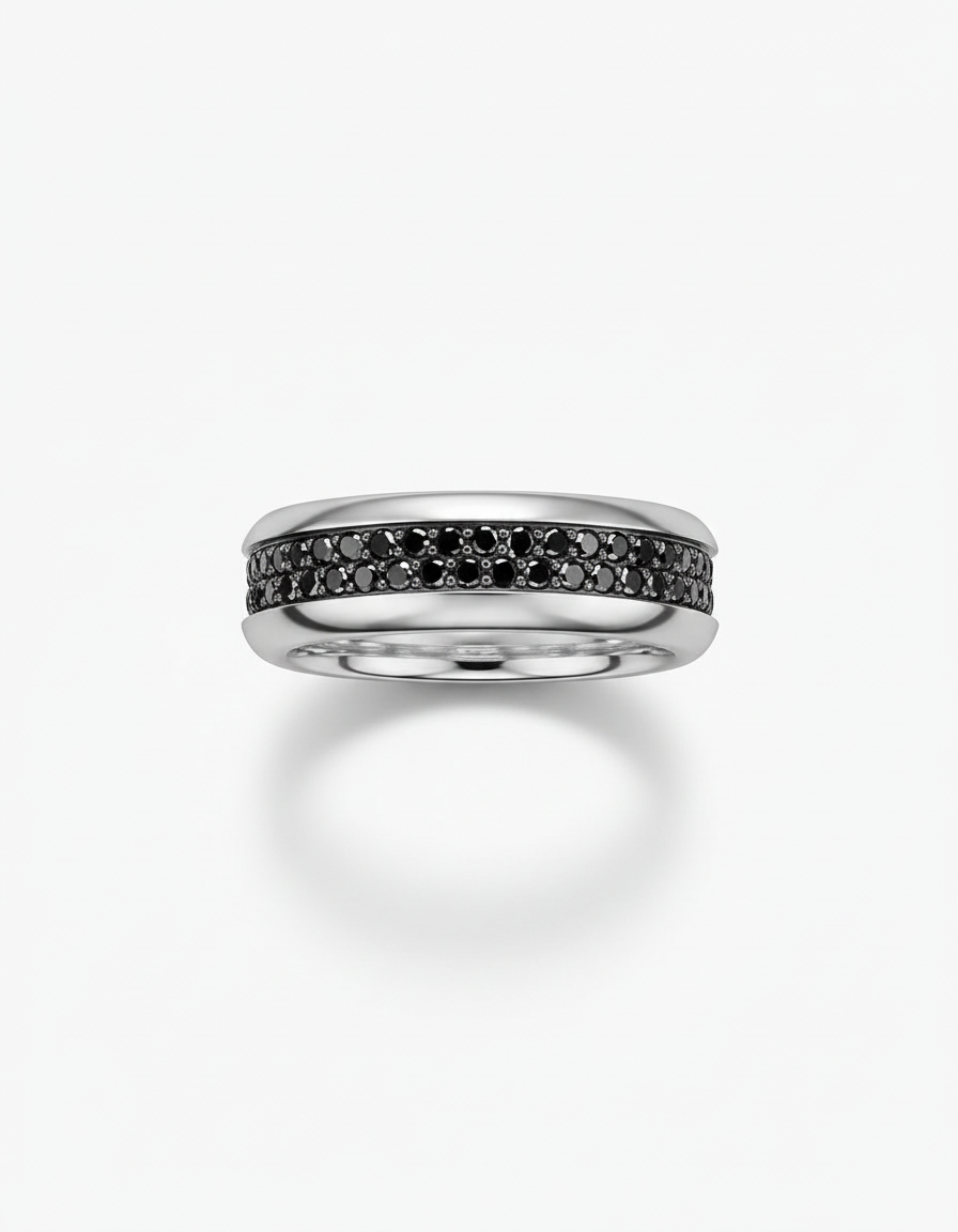 The Oath Band (Smooth 2 Row Black Diamond Eternity)