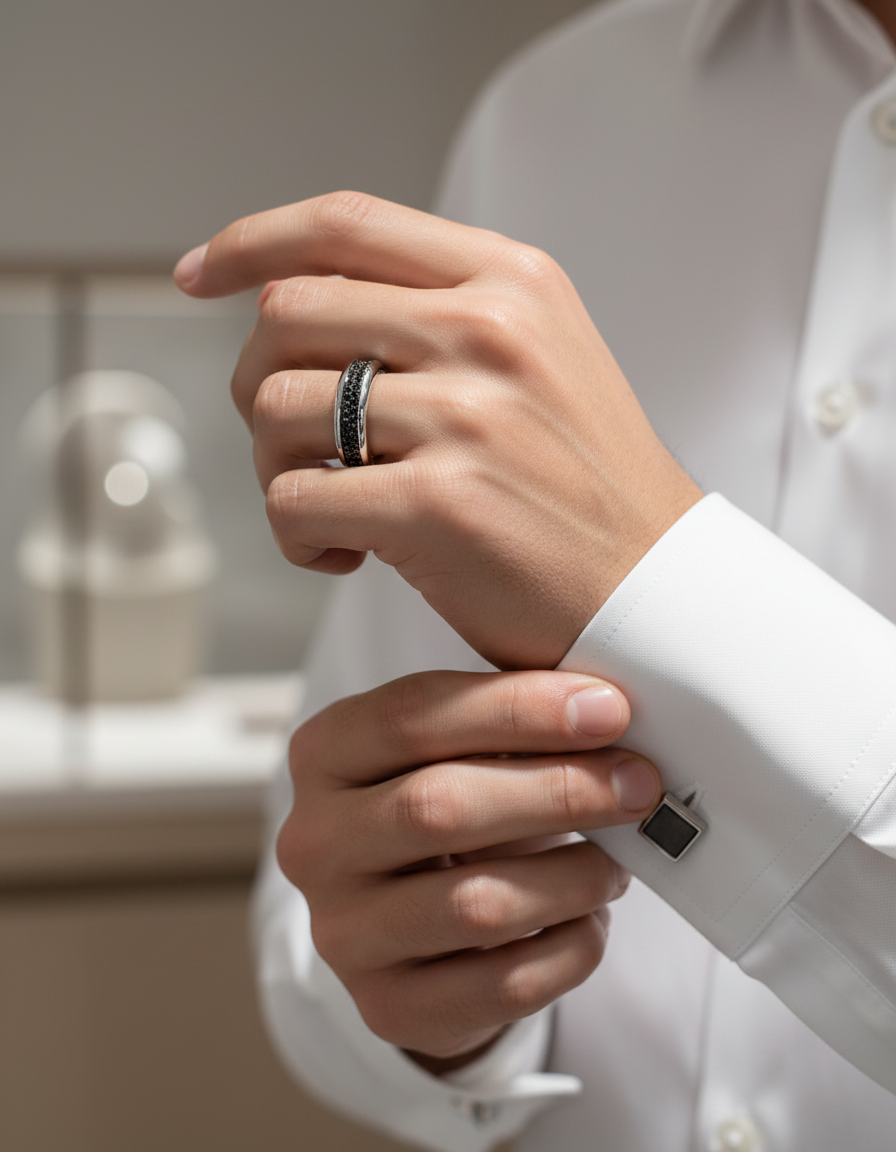 The Oath Band (Smooth 2 Row Black Diamond Eternity)