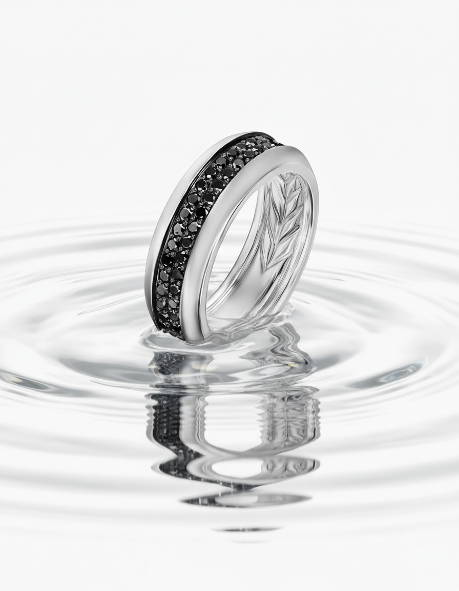 The Oath Band (Smooth 2 Row Black Diamond Eternity)