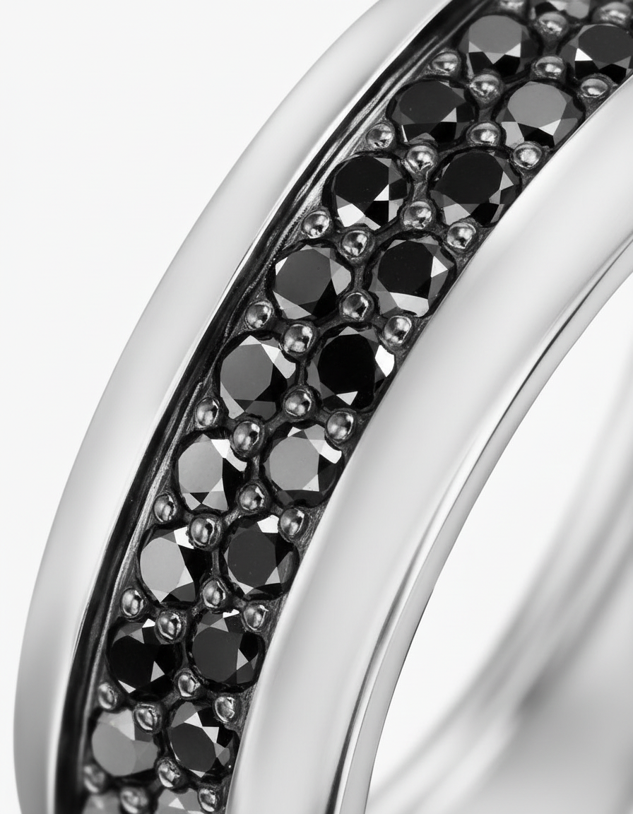 The Oath Band (Smooth 2 Row Black Diamond Eternity)